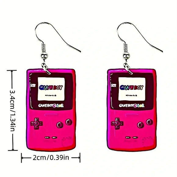 Portable Game Console Hot Pink Y2K Dangle Acrylic Earrings NEW - Picture 2 of 2